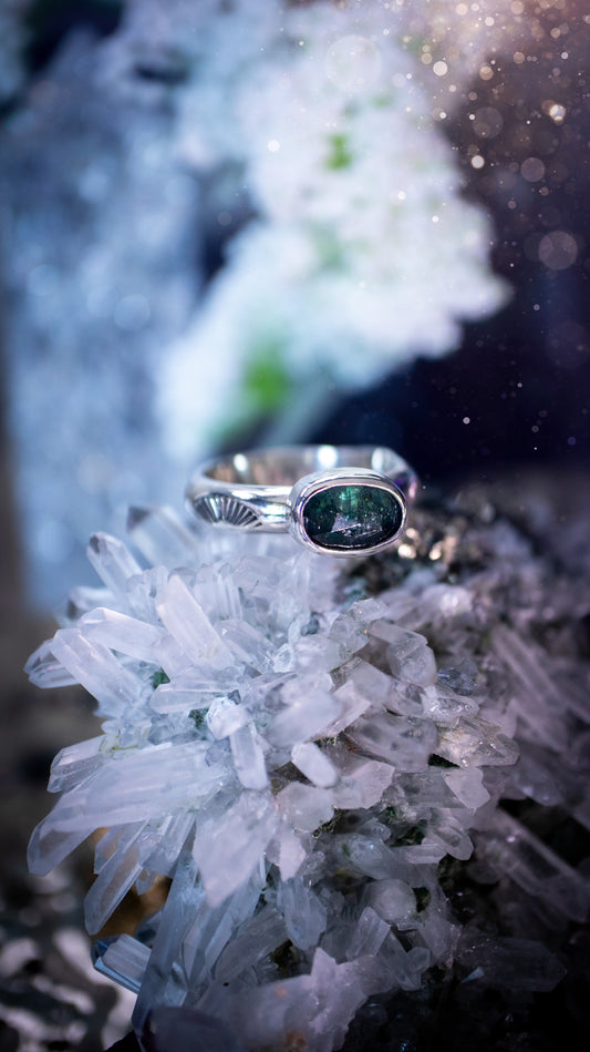 Made to Order - One of a kind, teal kyanite stacking ring