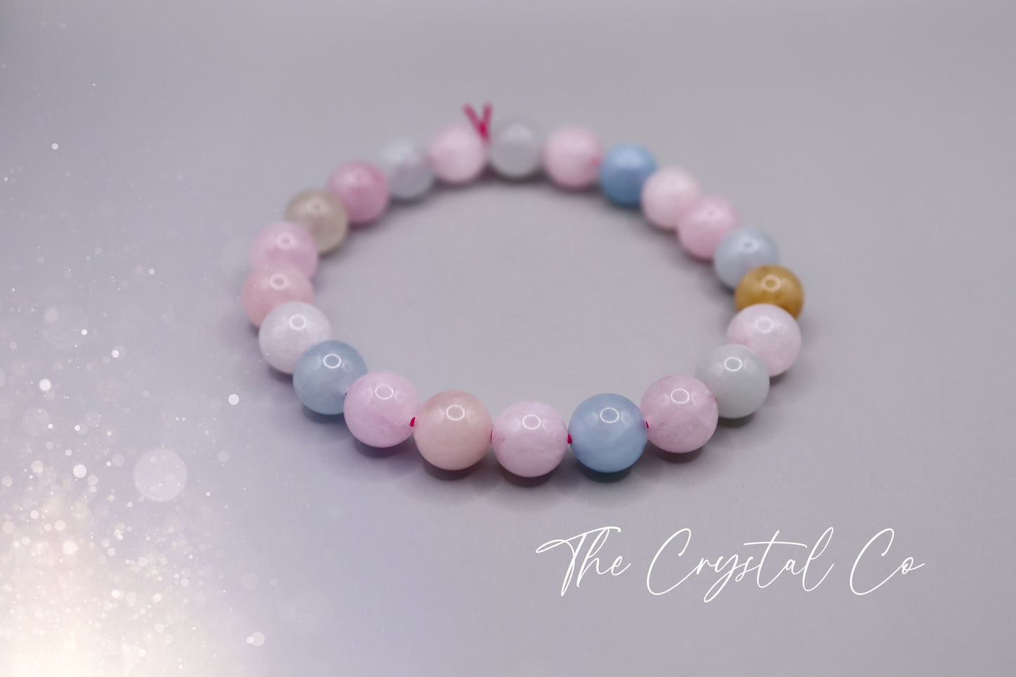 Beautiful Morganite Bracelet - Beryl Bracelet with Morganite, Aquamarine and Heliodor, Beaded Crystal Bracelet 8mm - 9mm beads on strong elastic beading string. These bracelets are full of beautiful colours that bring calmness and tranquillity. Ideal for crystal lovers and make ideal gifts for special occasions.