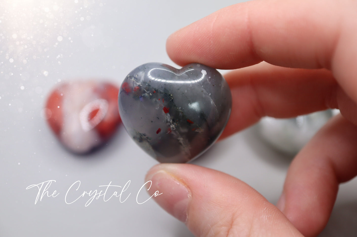 Beautiful, African Bloodstone puffy mini hearts. Beautiful red speckles, and gorgeous patterns. Approximately: Height 3 cm, Width 3 cm, Depth 1.5 cm Average weight: 20 grams each. Ideal as pocket crystal and little gifts for crystal lovers.