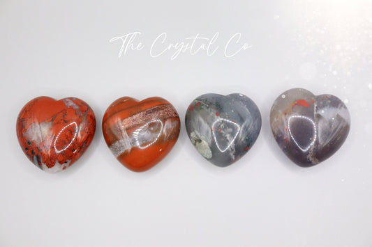 Beautiful, African Bloodstone puffy mini hearts. Beautiful red speckles, and gorgeous patterns. Approximately: Height 3 cm, Width 3 cm, Depth 1.5 cm Average weight: 20 grams each. Ideal as pocket crystal and little gifts for crystal lovers.