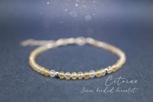 Beautiful and handmade, natural citrine beaded stacking bracelet. This little beauty has natural citrine crystal beads which are 3mm in size. With a choice of findings of sterling silver, gold filled, rose gold filled and silver plated, ideal gift.