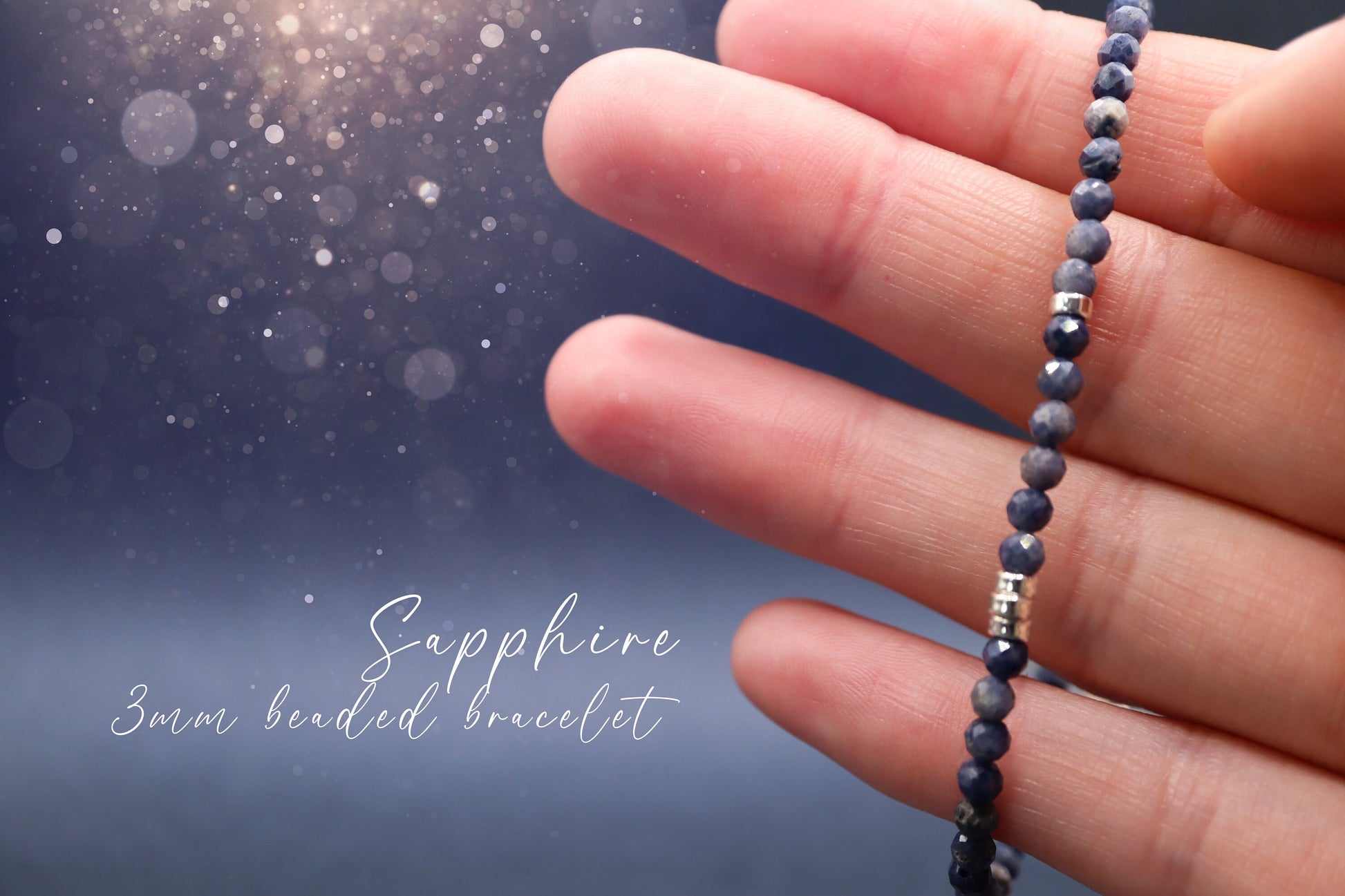 Stunning and handmade, natural blue sapphire crystal stacking bracelet. This bracelet features natural gemstone beads and has been strung on strong yet durable beading wire. The ideal gift for any crystal and jewellery lover. Minimalistic bracelet.