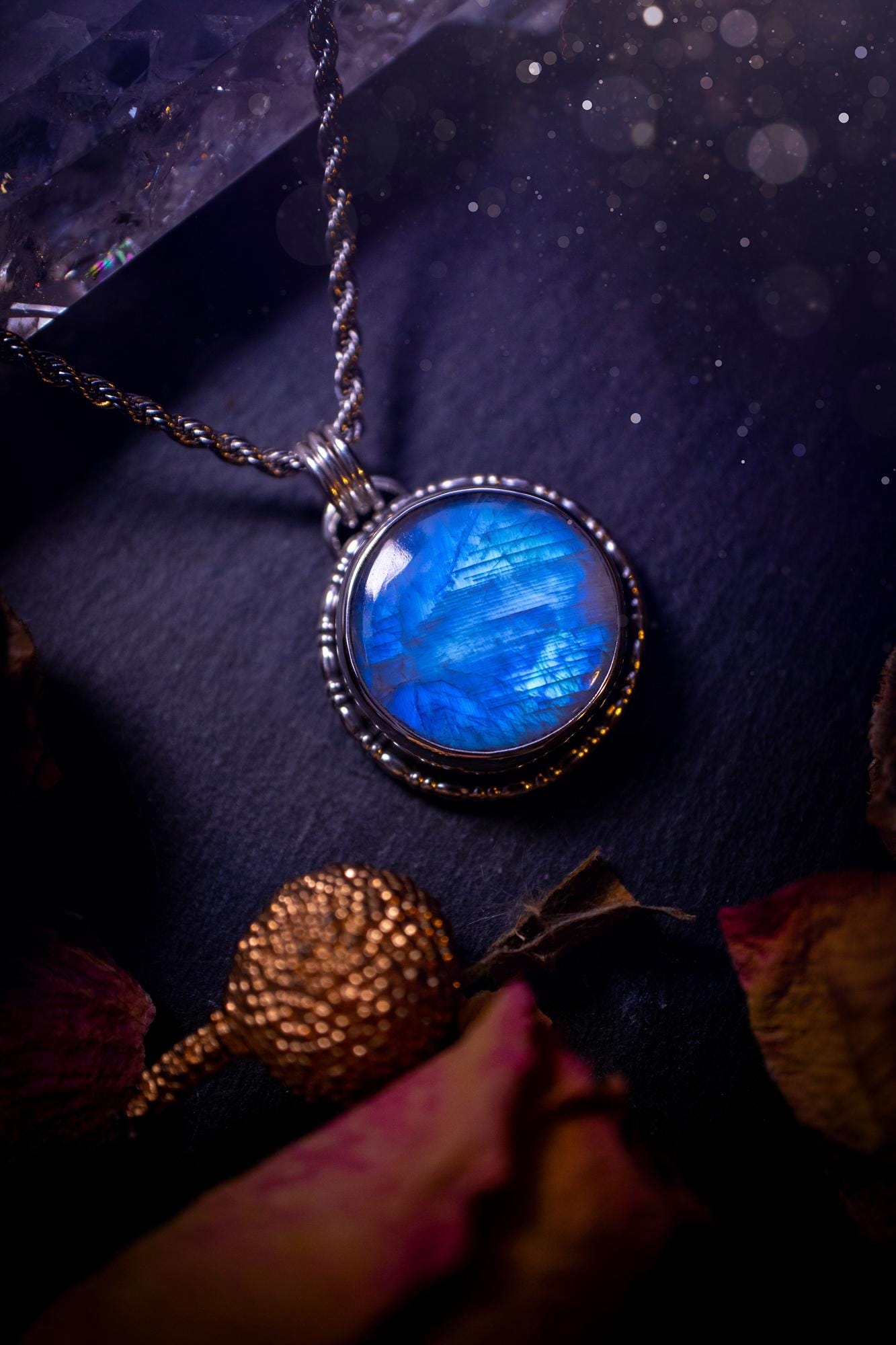 Handcrafted and unique, sterling silver, rainbow moonstone crystal pendant necklace. This necklace has been made using a beautiful flashy moonstone, with a minimal dainty design using recycled sterling silver. Ideal gift for crystal lovers. Gothic