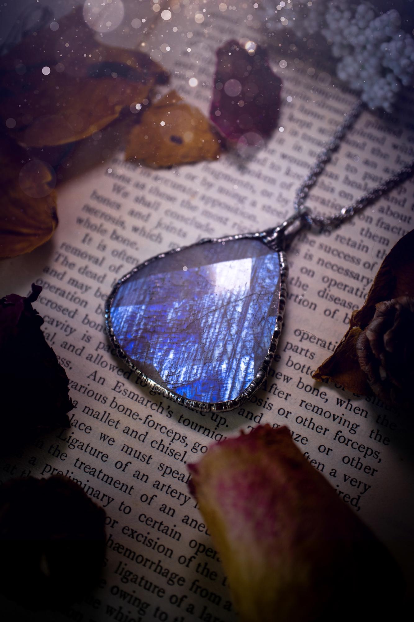 Handmade, rose cut belomorite moonstone, soft soldered pendant necklace - crystal jewellery gifts for her
