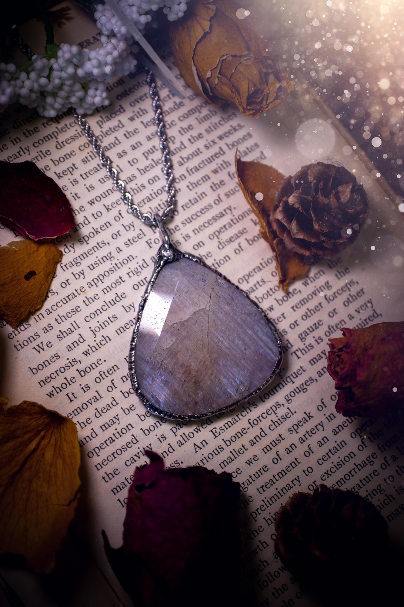 Handmade, rose cut belomorite moonstone, soft soldered pendant necklace - crystal jewellery gifts for her