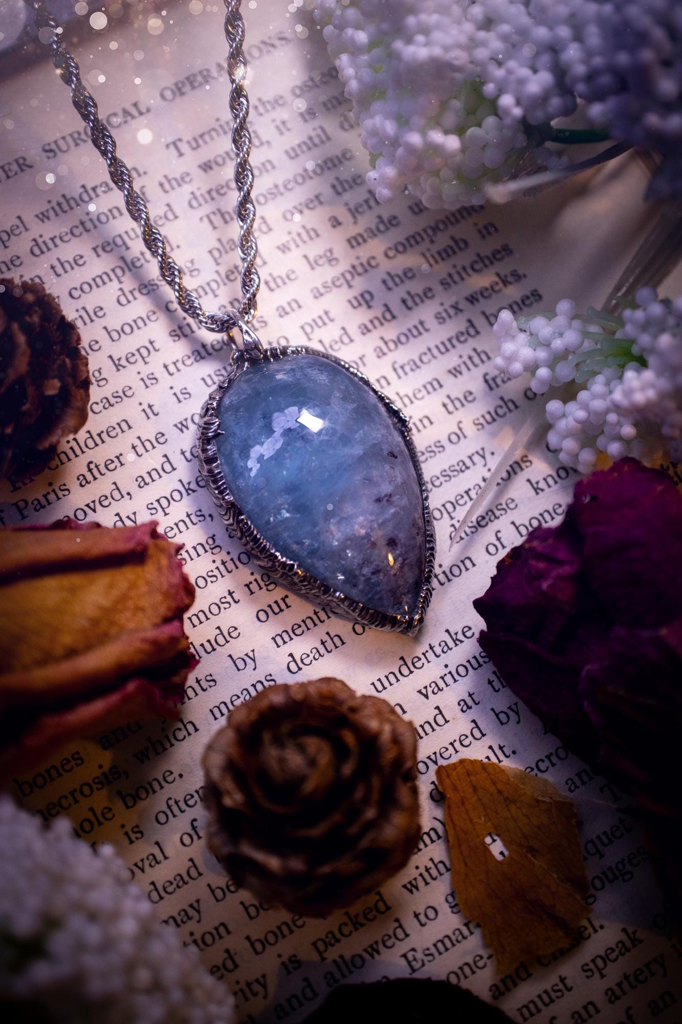 Beautiful and gemmy, large aquamarine soft soldered pendant necklace. This pendant feature the most gemmy, deep blue aquamarine crystal and is full of flash with shimmer! Handmade using the tiffany technique, also known as soft soldering. This piece is made from solder which contains metals and silver and is safe to wear. The ideal gift for any jewellery lover and crystal collector! Witchy, gothic and hippy jewellery that has been made for the soul.