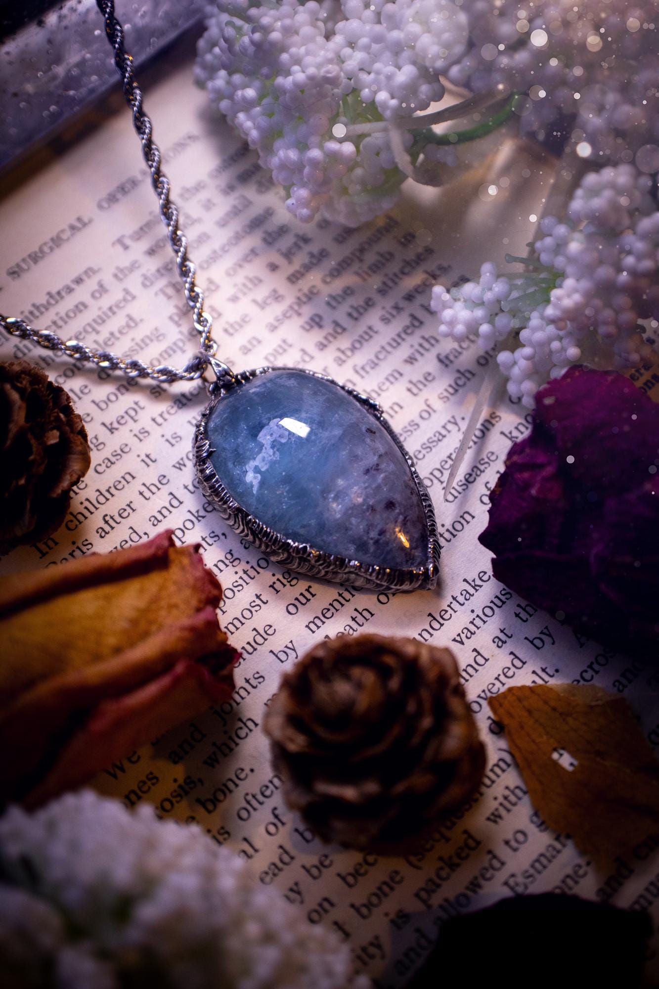 Beautiful and gemmy, large aquamarine soft soldered pendant necklace. This pendant feature the most gemmy, deep blue aquamarine crystal and is full of flash with shimmer! Handmade using the tiffany technique, also known as soft soldering. This piece is made from solder which contains metals and silver and is safe to wear. The ideal gift for any jewellery lover and crystal collector! Witchy, gothic and hippy jewellery that has been made for the soul.