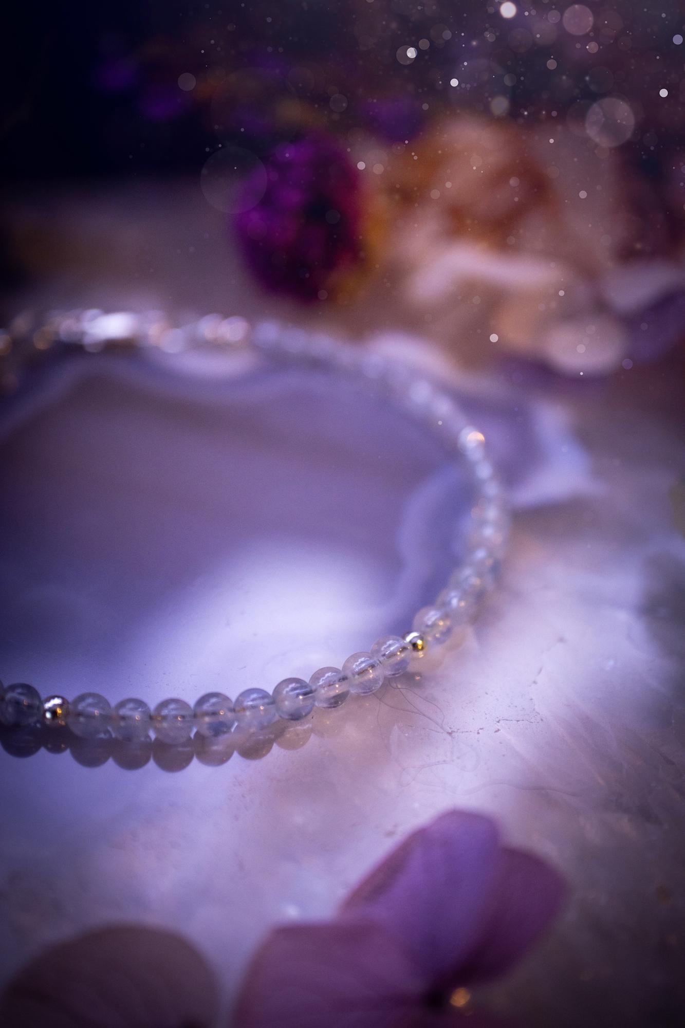 Beautifully handmade, and customisable, high grade aquamarine crystal bead, stacking bracelet. This dainty crystal bracelet features high grade, genuine, smooth, aquamarine crystal beads which give off a beautiful shimmer. Strung on 49 strand beading wire with a choice of customisable findings to suit your style. Ideal for gifting, and suitable for any crystal and jewellery lover. Celestial, witchy and gothic.