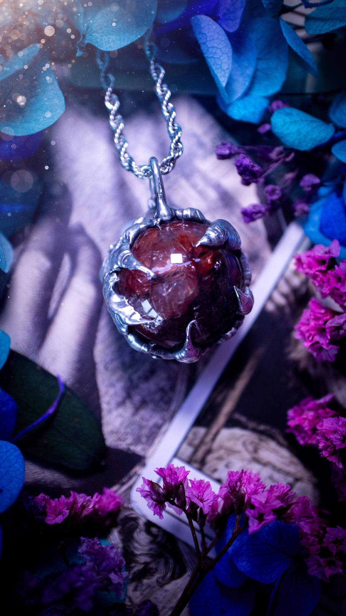 Handmade and bespoke fire quartz sphere soft solder pendant necklace. This unique pendant necklace has a stunning fire quarts crystal that is full of inclusions and little rainbows! Handcrafted using the soft solder method with lead free solder containing mixed metals and silver. The piece has then been polished to a high shine lustre. This pendant is such a bespoke piece and would be ideal for any crystal and jewellery lover. Can be worn both ways. Gothic, witchy and hippy soul jewellery