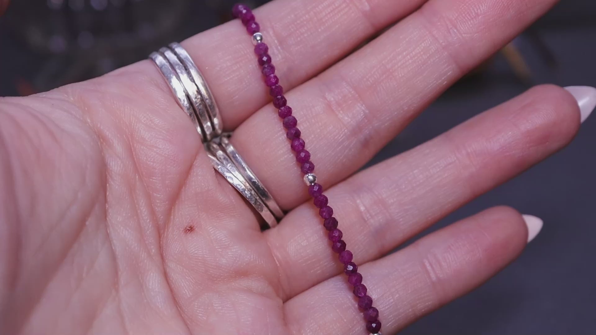 Handmade, made-to-order ruby crystal bracelets featuring natural, vibrant red ruby beads in a stacking style. Crafted with high-quality, rondelle-shaped crystals and customizable findings, each bracelet offers a bold and elegant touch. Ideal crystal gifts.