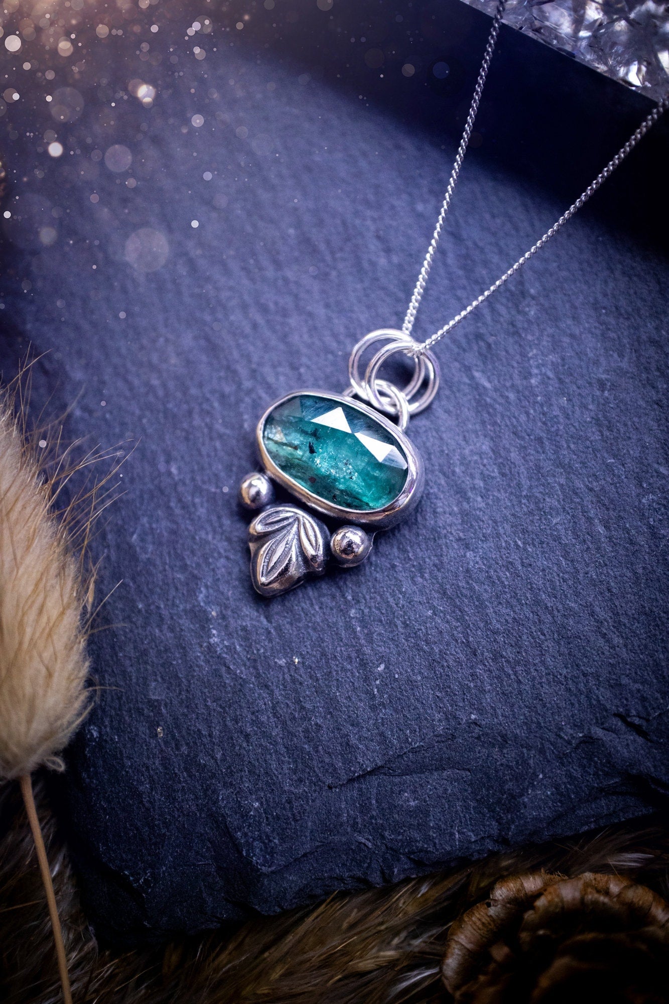 Made to order - Stunning, handmade, Teal Kyanite crystal, sterling silver pendant. Teal Kyanite pendant made to order and handmade by myself with love and care. It features a beautiful, rose cut, natural teal, kyanite gemstone that has an array of sea greens, blues and a gorgeous sparkle! Ideal gift for jewellery lover
