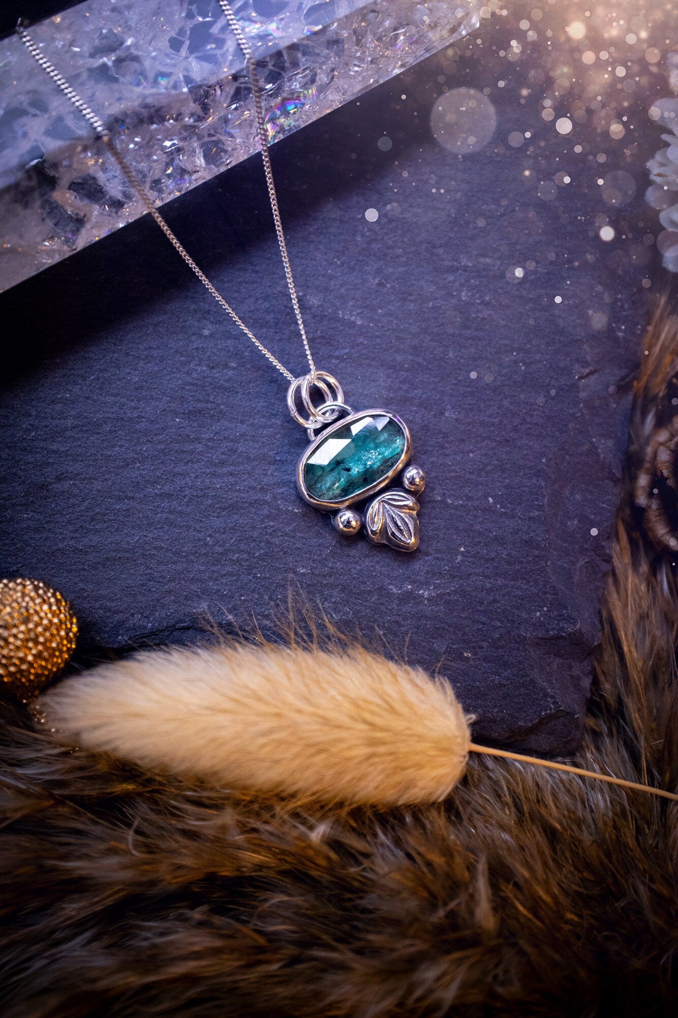 Made to order - Stunning, handmade, Teal Kyanite crystal, sterling silver pendant. Teal Kyanite pendant made to order and handmade by myself with love and care. It features a beautiful, rose cut, natural teal, kyanite gemstone that has an array of sea greens, blues and a gorgeous sparkle! Ideal gift for jewellery lover