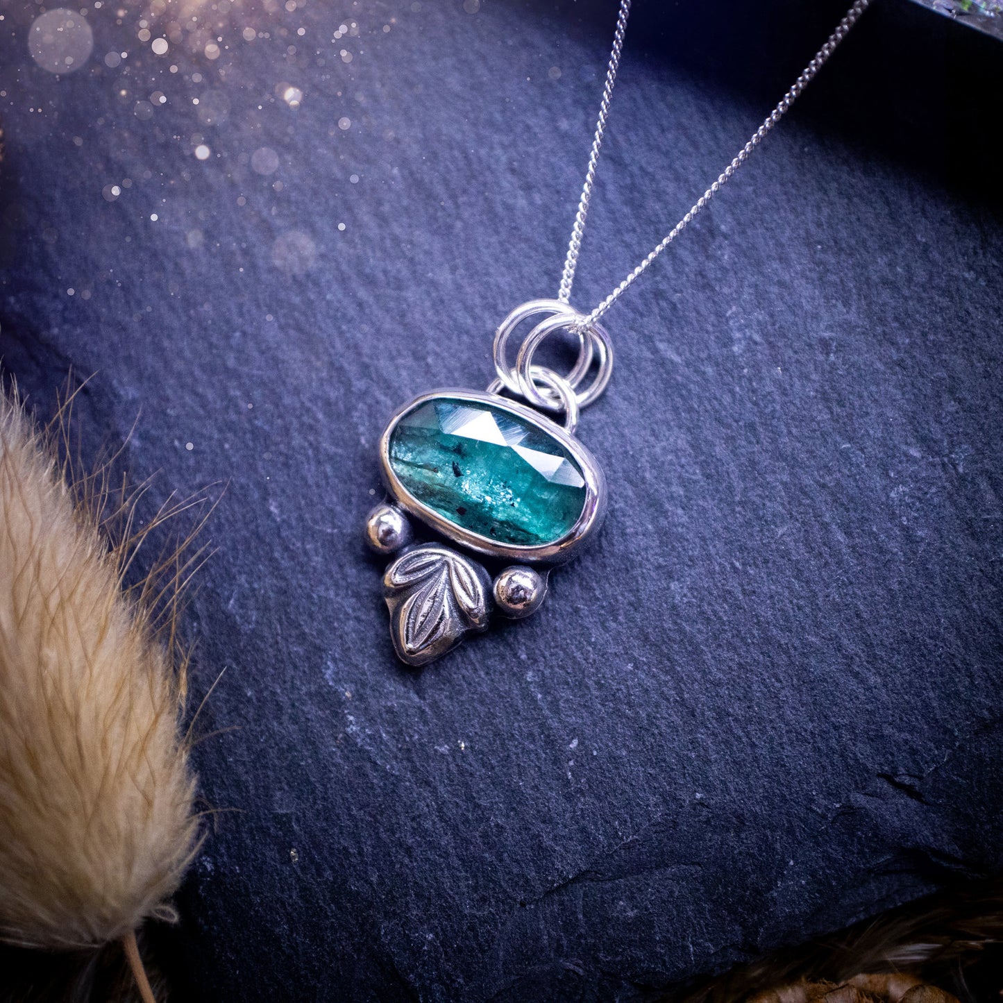 Made to order - Stunning, handmade, Teal Kyanite crystal, sterling silver pendant. Teal Kyanite pendant made to order and handmade by myself with love and care. It features a beautiful, rose cut, natural teal, kyanite gemstone that has an array of sea greens, blues and a gorgeous sparkle! Ideal gift for jewellery lover