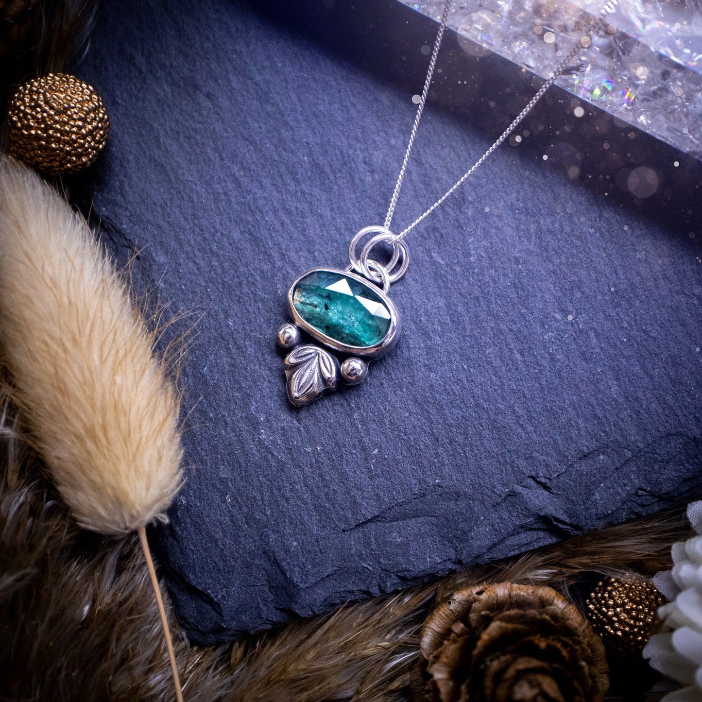 Made to order - Stunning, handmade, Teal Kyanite crystal, sterling silver pendant. Teal Kyanite pendant made to order and handmade by myself with love and care. It features a beautiful, rose cut, natural teal, kyanite gemstone that has an array of sea greens, blues and a gorgeous sparkle! Ideal gift for jewellery lover