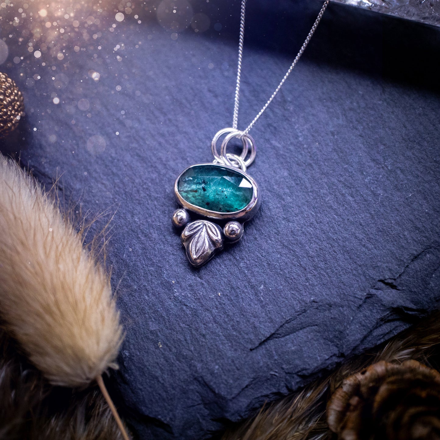Made to order - Stunning, handmade, Teal Kyanite crystal, sterling silver pendant. Teal Kyanite pendant made to order and handmade by myself with love and care. It features a beautiful, rose cut, natural teal, kyanite gemstone that has an array of sea greens, blues and a gorgeous sparkle! Ideal gift for jewellery lover