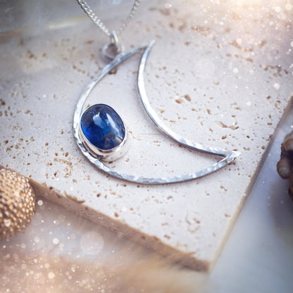 Kyanite Crystal Moon Pendant Necklace - Made to Order