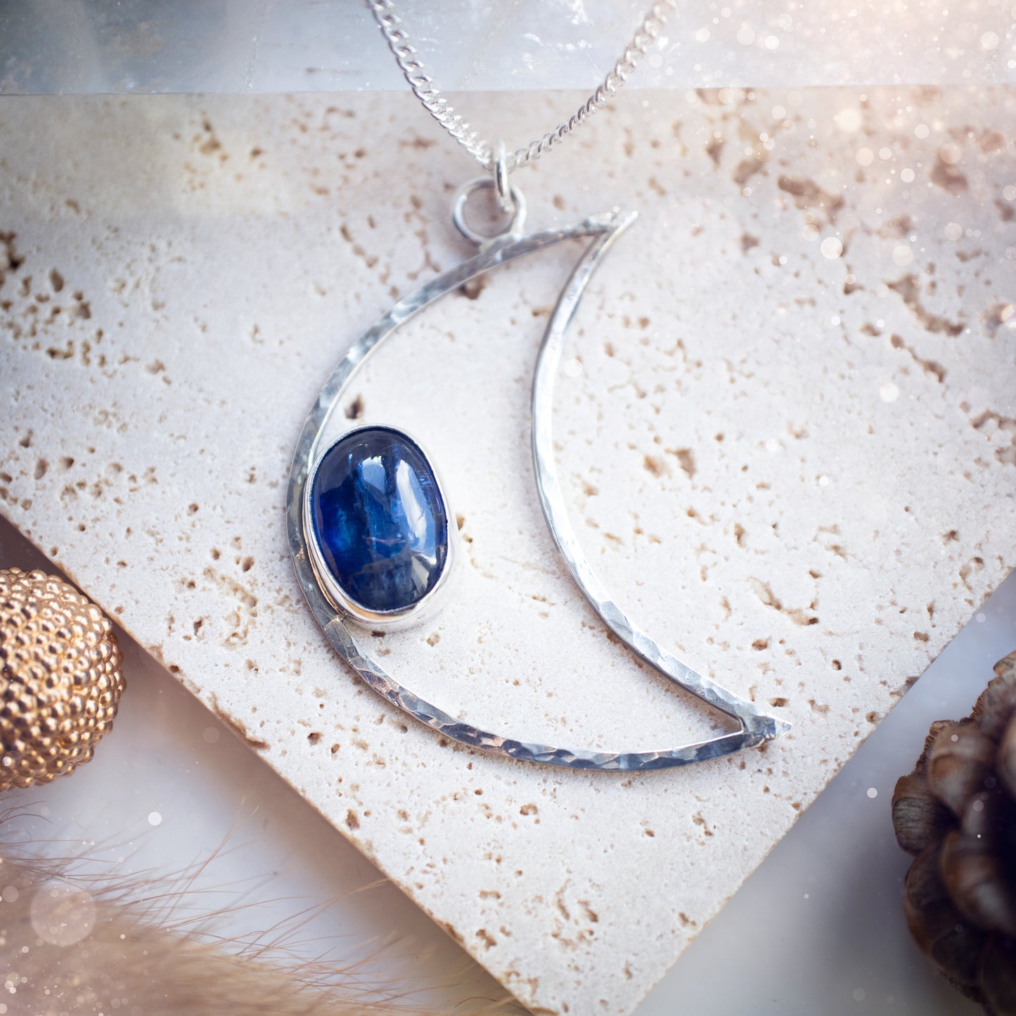 Kyanite Crystal Moon Pendant Necklace - Made to Order