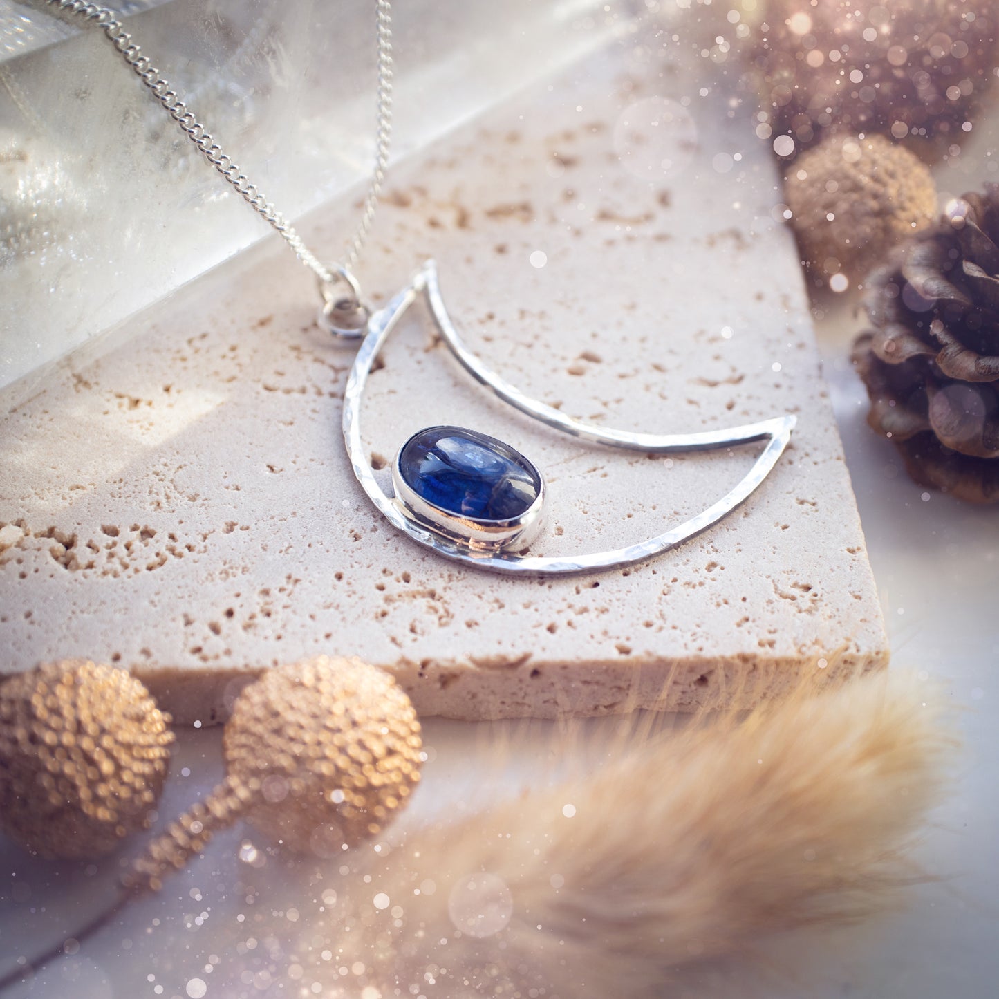 Kyanite Crystal Moon Pendant Necklace - Made to Order