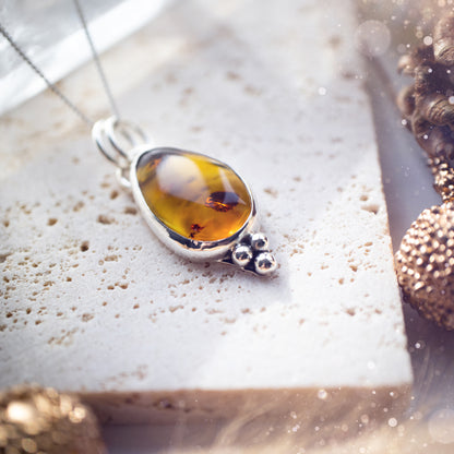 Handmade, minimal sterling silver amber pendant - Made to Order