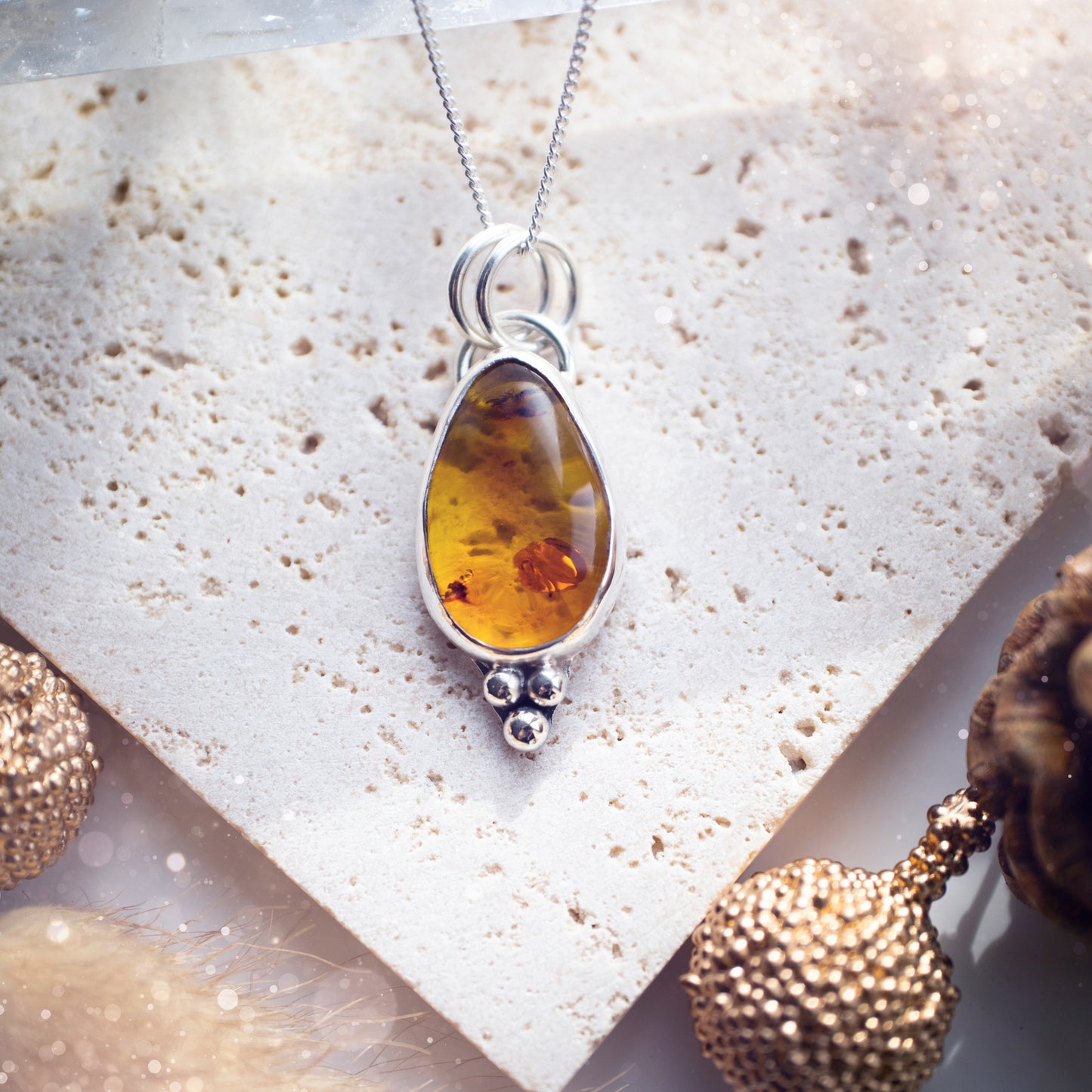 Handmade, minimal sterling silver amber pendant - Made to Order