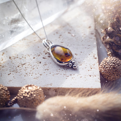 Handmade, minimal sterling silver amber pendant - Made to Order