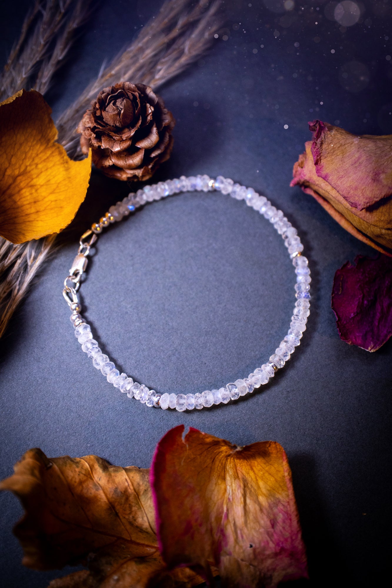 Handmade, made-to-order rainbow moonstone bracelets featuring natural, flashy crystal stones with a captivating play of colours. Each bracelet showcases high-quality, carefully selected moonstone beads with a luminous finish, adding a touch of elegance and natural beauty