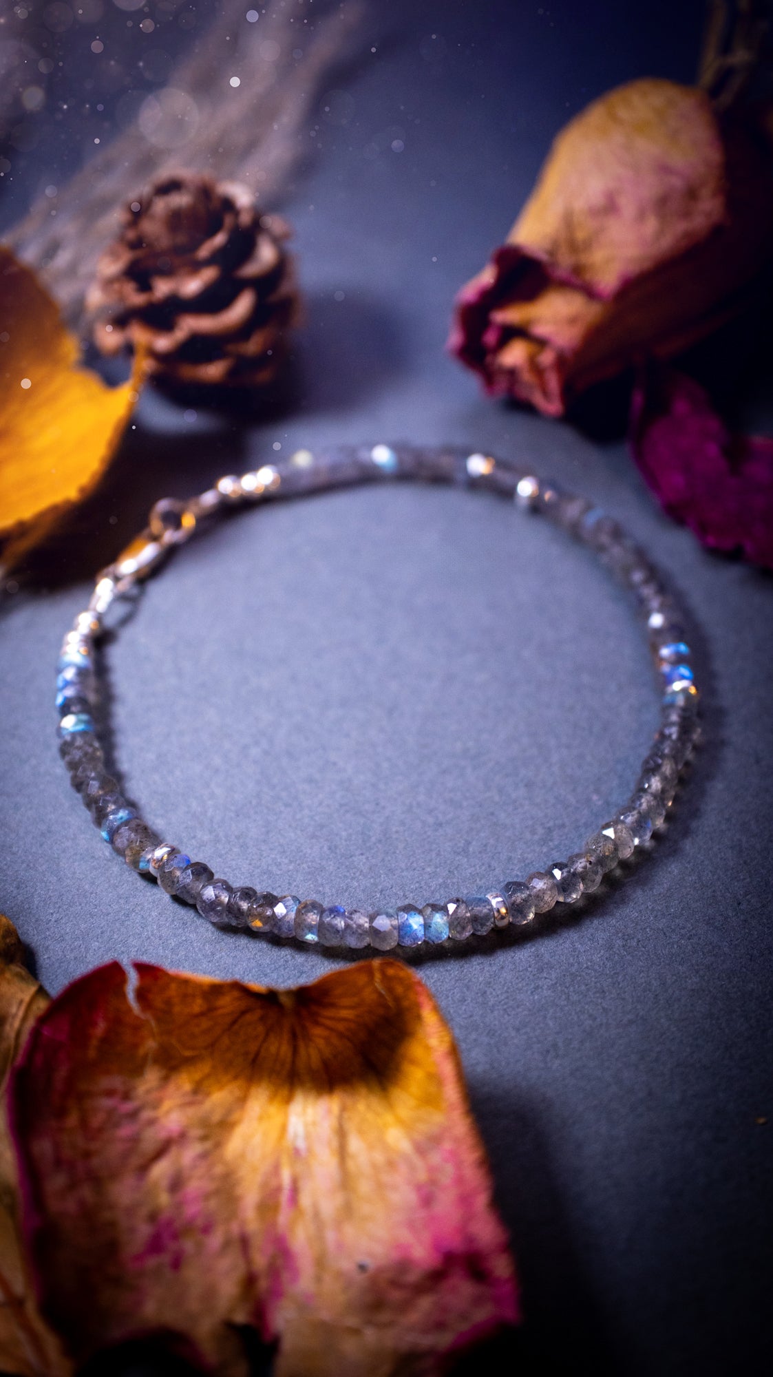 Handmade, made-to-order labradorite crystal bracelets featuring natural, flashy stones with vibrant iridescent colours. Each bracelet is crafted with high-quality labradorite beads, showcasing a unique play of blue, green, and gold hues, adding an elegant and mystical touch. Ideal crystal lover gifts.