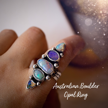 Handmade Australian Pipe Opal Multi-Stone Ring, Set in Sterling and Fine Silver