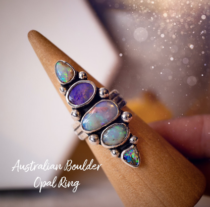 Handmade Australian Pipe Opal Multi-Stone Ring, Set in Sterling and Fine Silver