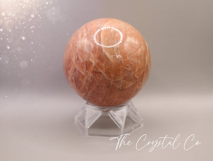 Flashy Peach Moonstone Sphere, 489 g, Fertility and Emotional Support