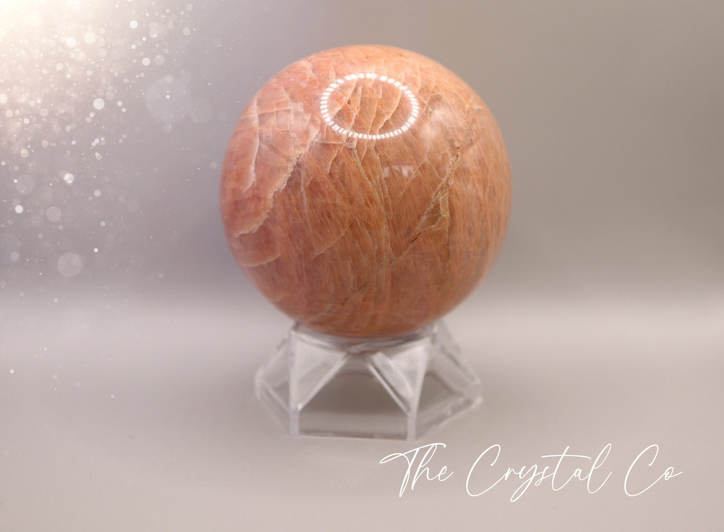 Flashy Peach Moonstone Sphere, 489 g, Fertility and Emotional Support