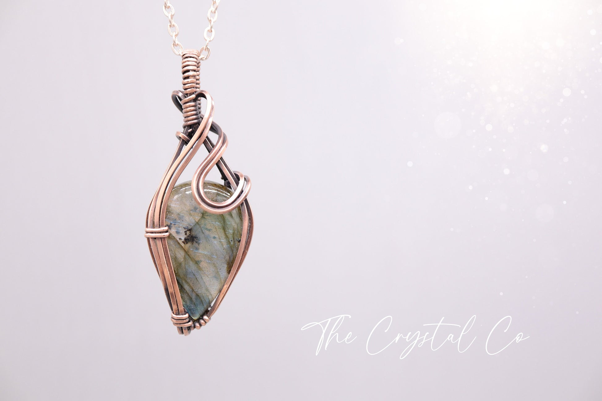 Handmade labradorite in copper, wire wrapped necklace