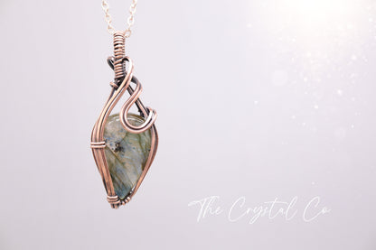 Handmade labradorite in copper, wire wrapped necklace