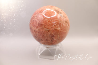 Flashy Peach Moonstone Sphere, 466 g, Fertility and Emotional Support