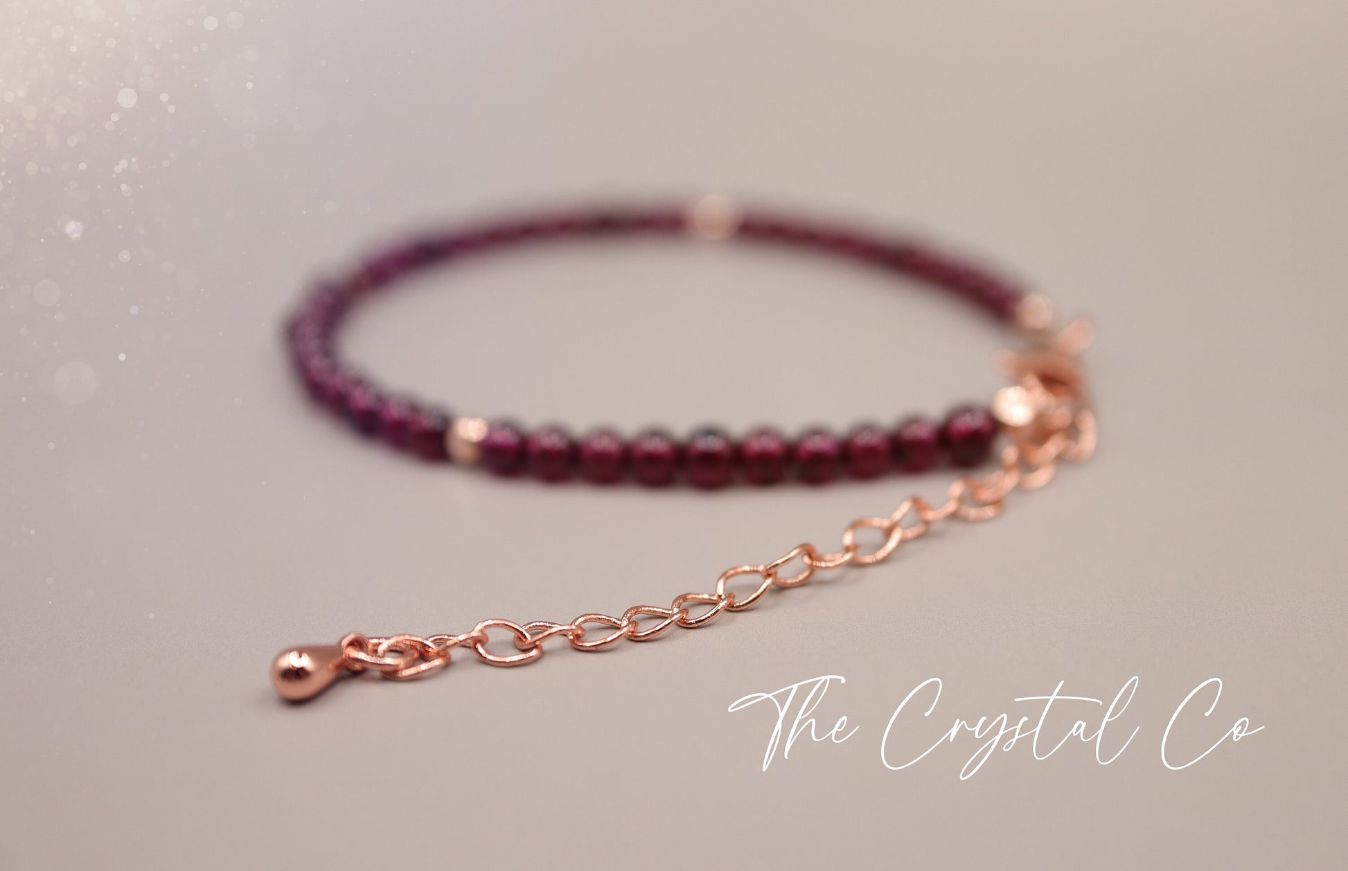 Dainty Garnet Bracelet, Beautiful Garnet Crystal beads, Rose Gold Plated Findings, Adjustable with extension chain, Passion and Love