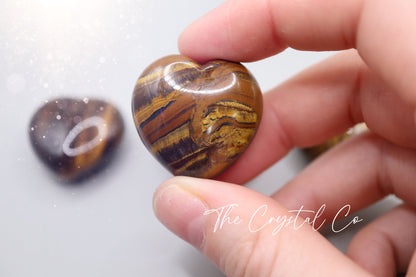 Beautiful Tigers Eye Puffy mini hearts, Crystal Carving for willpower & confidence