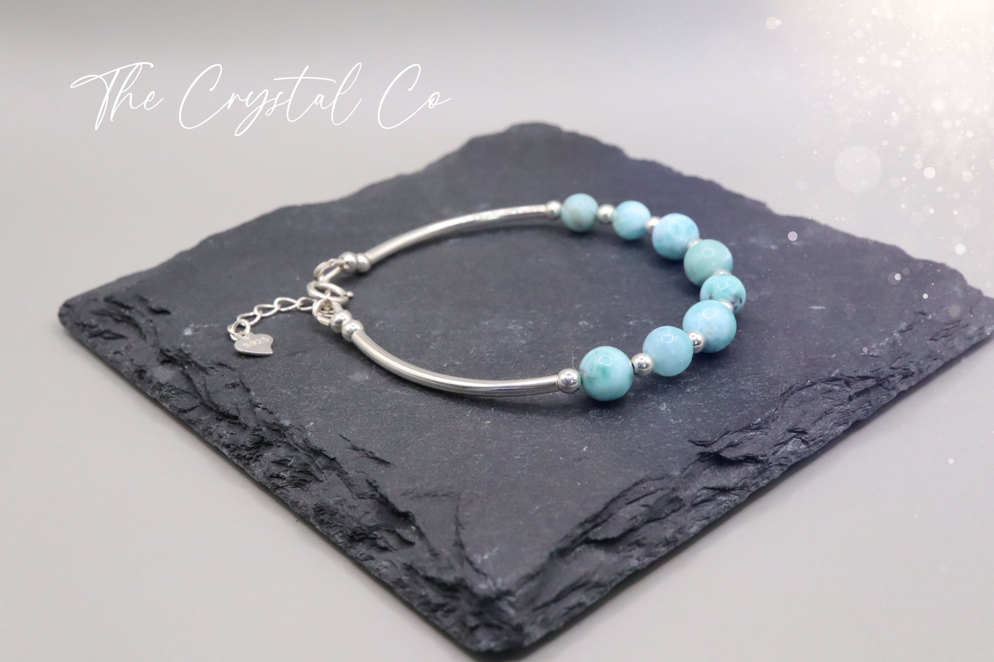 Dainty Beautiful handmade Larimar beaded bracelet with 925 sterling silver tubing, beads and findings for peace & serenity