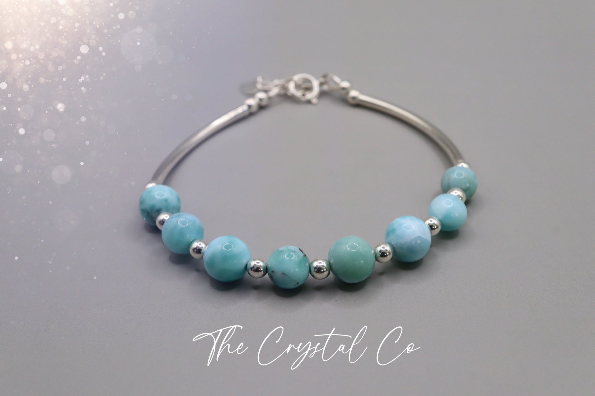 Dainty Beautiful handmade Larimar beaded bracelet with 925 sterling silver tubing, beads and findings for peace & serenity