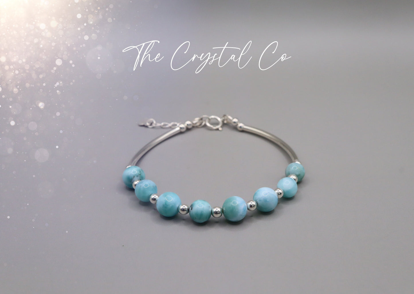 Dainty Beautiful handmade Larimar beaded bracelet with 925 sterling silver tubing, beads and findings for peace & serenity