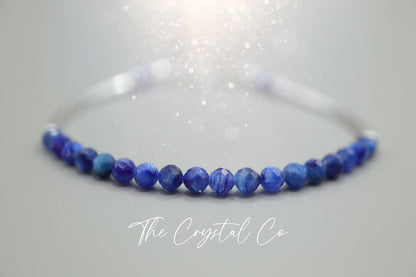 Handmade, sterling silver, deep blue kyanite stacking bracelet. This bracelet is made from high quality kyanite gemstone beads that have been strung on strong yet durable, 49 strand beading wire. Ideal gifts for crystal and jewellery lovers.