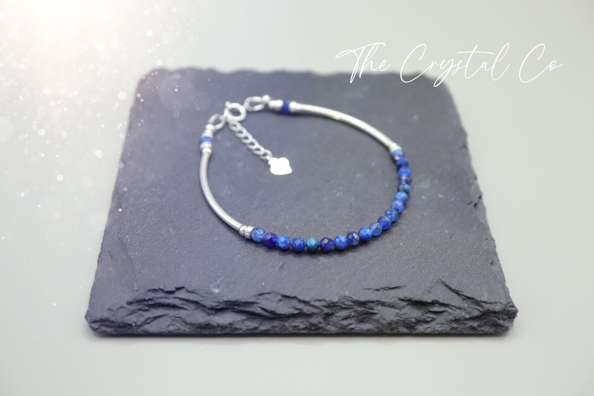 Handmade, sterling silver, deep blue kyanite stacking bracelet. This bracelet is made from high quality kyanite gemstone beads that have been strung on strong yet durable, 49 strand beading wire. Ideal gifts for crystal and jewellery lovers.