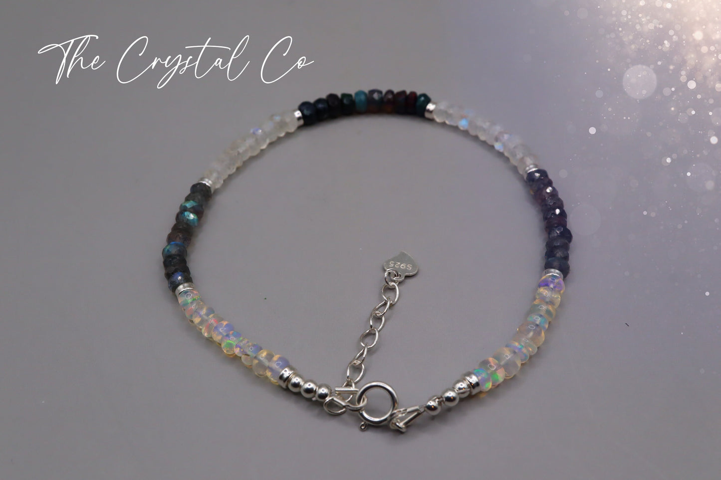 Ethiopian Welo Opal, Labradorite and Rainbow Moonstone dainty bracelet, Gifts for her.