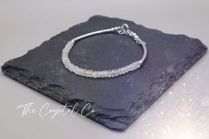 Dainty Beautiful handmade Rainbow Moonstone bracelet with 925 sterling silver tubing, beads and findings March Birthstone