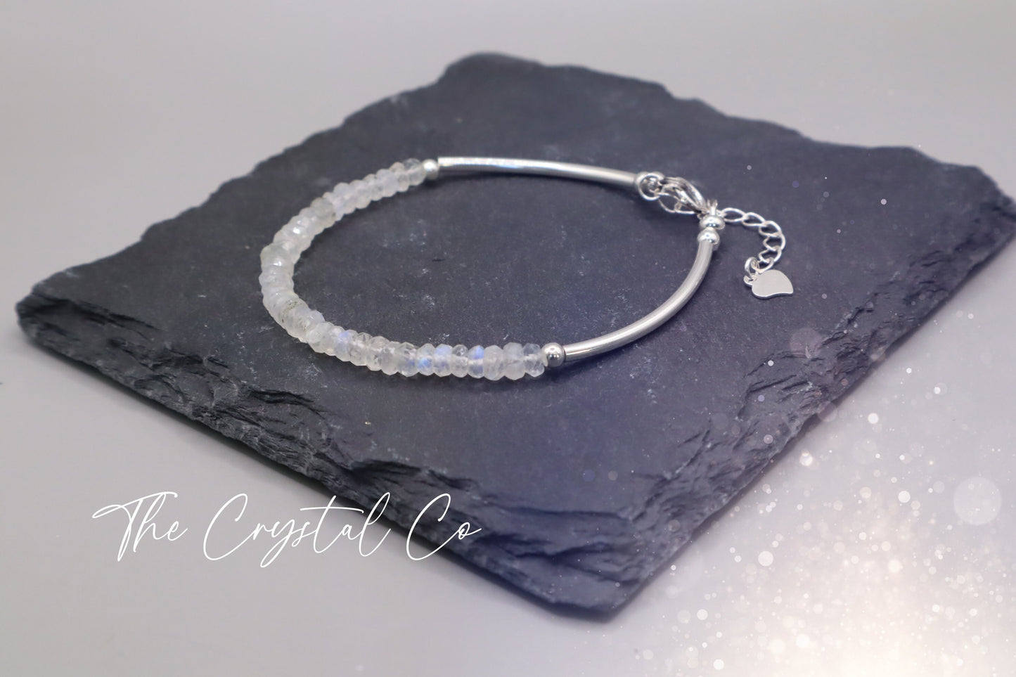 Dainty Beautiful handmade Rainbow Moonstone bracelet with 925 sterling silver tubing, beads and findings March Birthstone