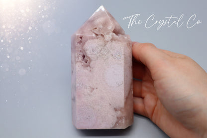 Pink Amethyst and Flower Agate Druzy Large Crystal Tower, Beautiful Crystal Tower