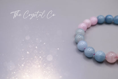 Beautiful Morganite Bracelet - Beryl Bracelet with Morganite, Aquamarine and Heliodor, Beaded Crystal Bracelet 8mm - 9mm beads on strong elastic beading string. These bracelets are full of beautiful colours that bring calmness and tranquillity. Ideal for crystal lovers and make ideal gifts for special occasions. 