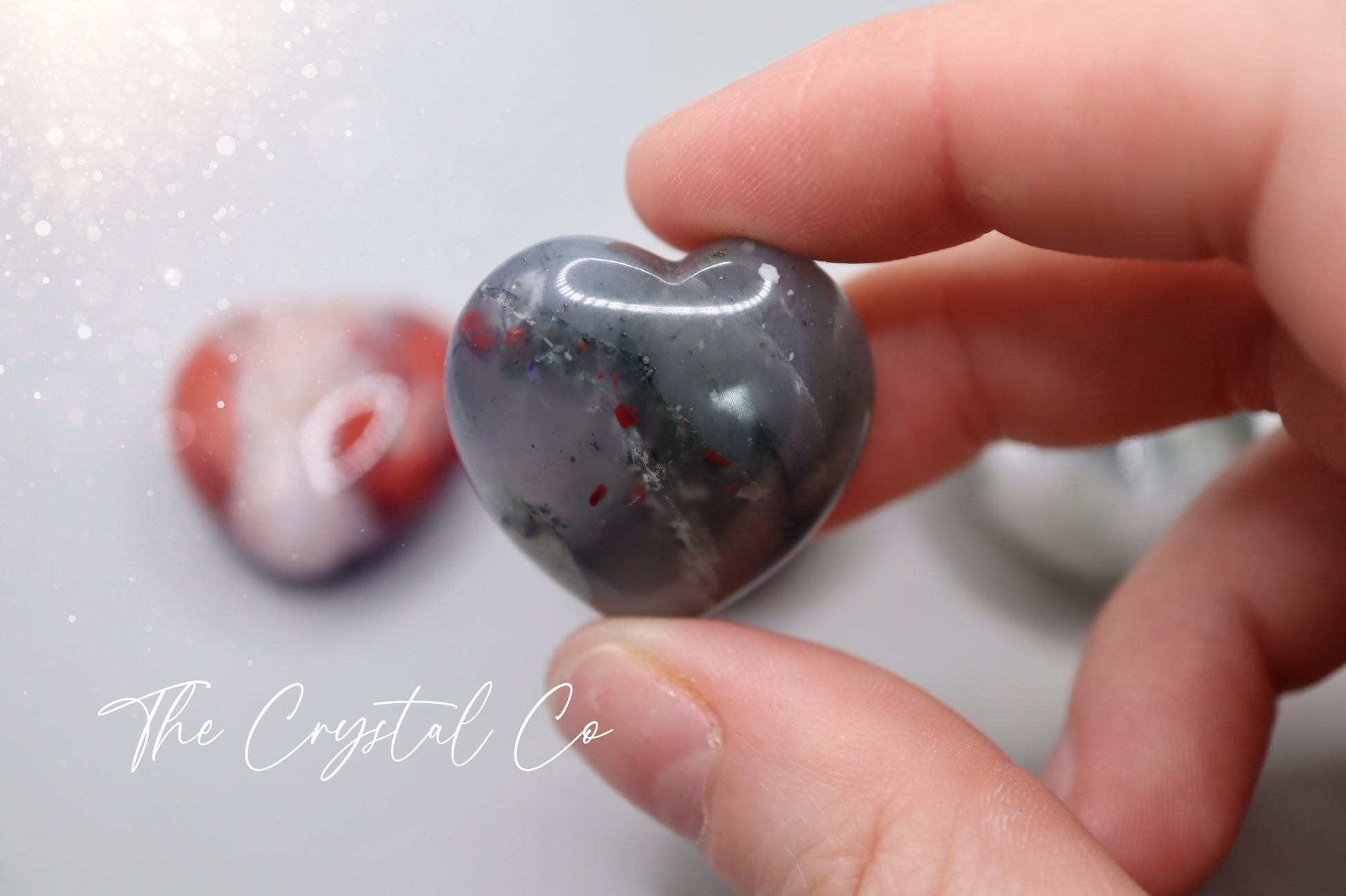 Beautiful, African Bloodstone puffy mini hearts. Beautiful red speckles, and gorgeous patterns. Approximately: Height 3 cm, Width 3 cm, Depth 1.5 cm  Average weight: 20 grams each. Ideal as pocket crystal and little gifts for crystal lovers.