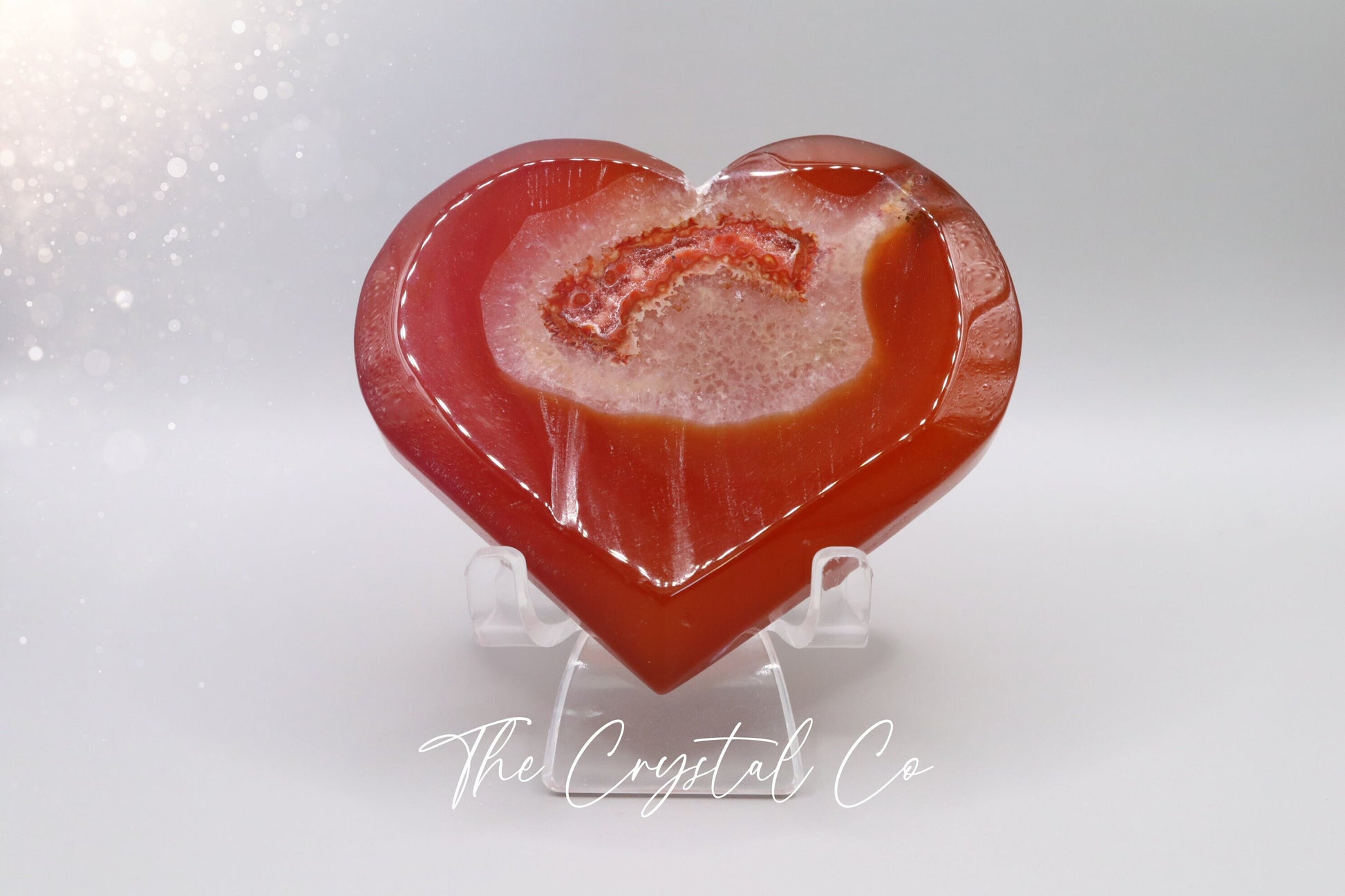 Natural Carnelian Large Heart Carving with Druzy, can be used for Creativity and Motivation