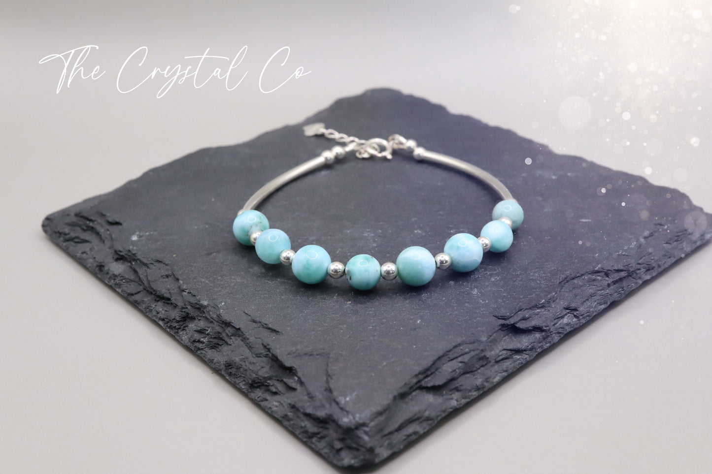 Dainty Beautiful handmade Larimar beaded bracelet with 925 sterling silver tubing, beads and findings for peace & serenity