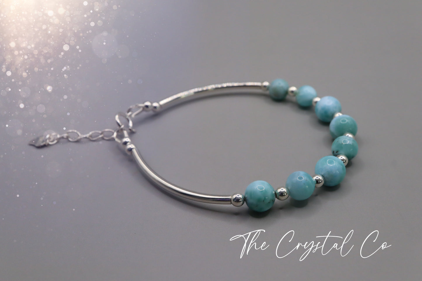 Dainty Beautiful handmade Larimar beaded bracelet with 925 sterling silver tubing, beads and findings for peace & serenity